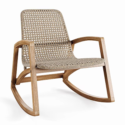 Comfortable Leisure Rocking Chair With Wooden Frame And Woven Seat Back Design 3d model