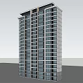 Modern High Rise Residential Building With Greenery Water Feature Outdoor Seating And Blue Sky