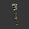 Rustic Wooden Club With Metal Rings Rivets And Leather Grip