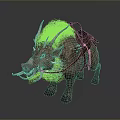 Wild Boar with Long Tusks Shaggy Mane and Leather Saddle in Detailed
