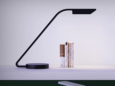 Modern Black Desk Lamp with Curved Arm Round Base and Books 3d model