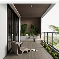 Relaxing Home Balcony Design With Wooden Flooring Greenery Leisure Chair And Natural Scenery