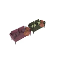 Green And Purple Sectional Sofas With Decorative Pillows And Striped Blankets 3d model