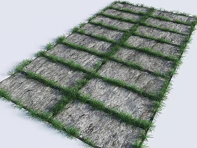 Natural Stone Stepping Stones Path With Green Grass Growing Between Grid Pattern 3d model