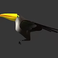 Cartoon Toucan Character With Large Yellow Orange Beak Black White Feathers Open Wings And Claws