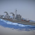 Vintage Gray Warship With Two Smokestacks Emitting Smoke Sailing On Ocean Waters