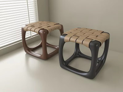 Modern Woven Seat Stools In Brown And Black With Geometric Frame Design 3d model