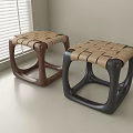Modern Woven Seat Stools In Brown And Black With Geometric Frame Design