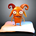 Game Movie Character With Orange Body Red Curved Horns Big Eyes Standing On White Mat