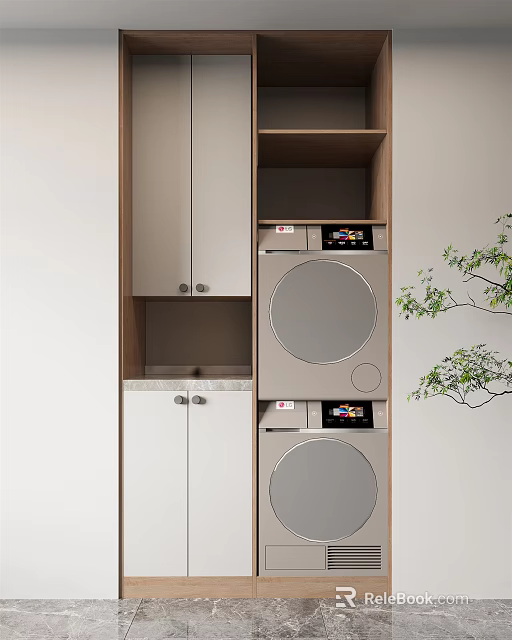 Modern Bathroom Cabinet Rack With Storage Shelves And Washer Compartment Design 3d model 