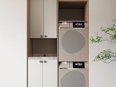 Modern Bathroom Cabinet Rack With Storage Shelves And Washer Compartment Design 3d model