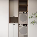 Modern Bathroom Cabinet Rack With Storage Shelves And Washer Compartment Design