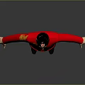 Traditional Red Chinese Style Top With Golden Patterns And Dark Pants Black Shoes