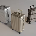Stylish Luggage Collection Featuring Silver Striped And Brown Checkered Suitcases With Wheels And Handles