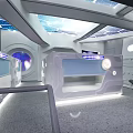 Futuristic Space Capsule Dormitory With Bunk Beds Starry Sky Ceiling And Blue Lighting 3d model