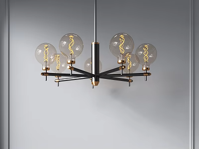 Modern Stylish Chandelier With Glass Globes And Black Gold Metal Frame 3d model