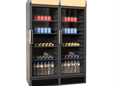 Double Door Commercial Display Refrigerator Featuring Organized Beverage Shelves With Assorted Drinks 3d model