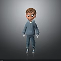 Cartoon Boy Character Wearing Blue Hoodie Brown Hair And White Gloves Standing