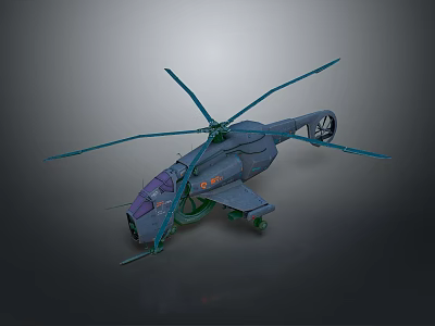 Military Transport Helicopter With Blue Rotors And Detailed Cargo Compartment Design Structure 3d model