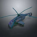 Military Transport Helicopter With Blue Rotors And Detailed Cargo Compartment Design Structure