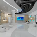 Modern Marine Technology Exhibition Hall Interior With White Curved Design And Digital Screens