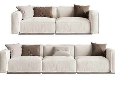 Beige Fabric Sectional Sofa Set With Multiple Brown And Light Colored Cushions 3d model
