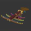 Ancient Mechanical Weapon With Wooden Body Intricate Carvings Golden Decorations And Multiple Bowstrings