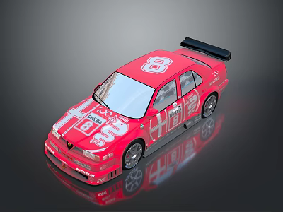 Red Race Car With Number 8 Exterior And Stylish Rear Spoiler Design 3d model