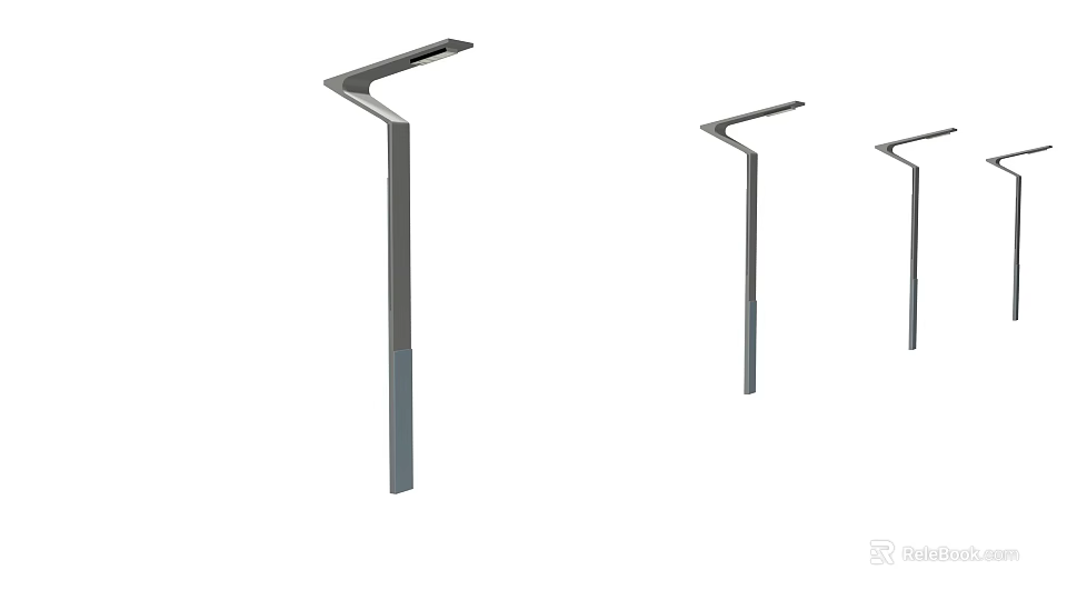 Modern Outdoor Lights With Long Metal Pole And Curved Lamp Head Design 3d model 