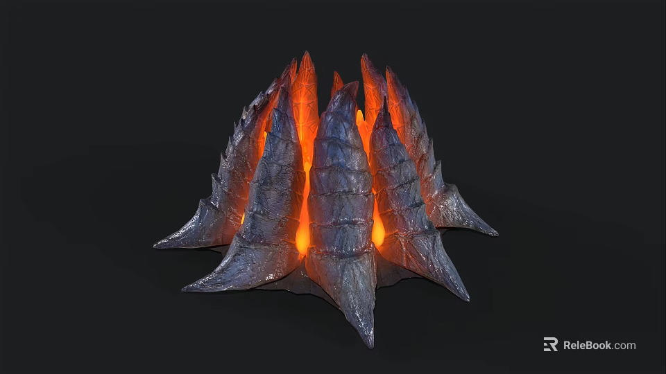 Glowing Volcanic Lava Structure With Orange Red Flames And Scaly Rock 3d model 