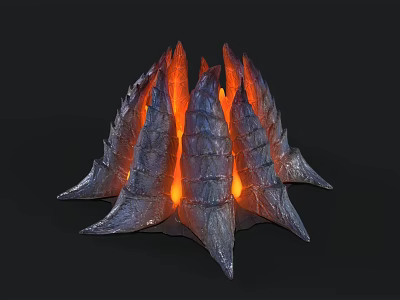 Glowing Volcanic Lava Structure With Orange Red Flames And Scaly Rock 3d model