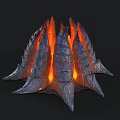 Glowing Volcanic Lava Structure With Orange Red Flames And Scaly Rock