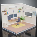Modern Home Office Interior With Desk Dual Monitors Green Plant And Wall Clock