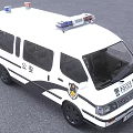 White Police Van With Roof Mounted Lights And POLICE Insignia On Exterior
