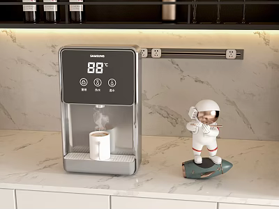 Modern Kitchen Instant Hot Water Dispenser with Temperature Display on Marble Countertop 3d model