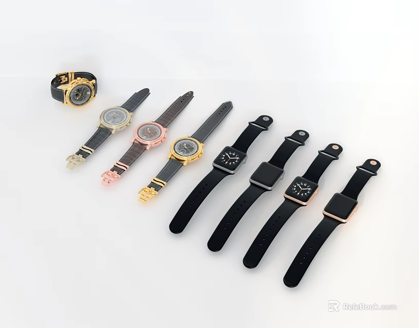 Assorted Stylish Wristwatches With Colorful Straps And Classic Modern Designs 3d model 