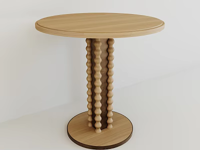 Wooden Round Table With Unique Pedestal Base And Decorative Beads Design 3d model