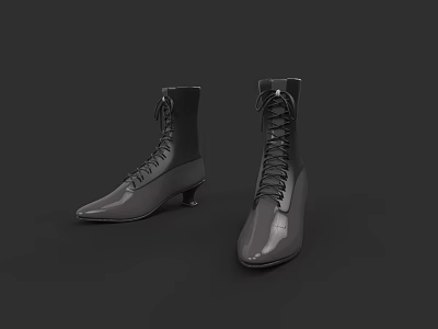 Black Leather Lace Up Boots With Pointed Toe Slim Heel And Classic Design 3d model