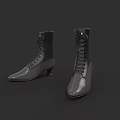 Black Leather Lace Up Boots With Pointed Toe Slim Heel And Classic Design
