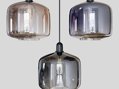 Three Modern Glass Pendant Lights With Transparent Shade And Metallic Base Design 3d model
