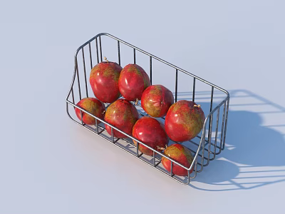 Fresh Ripe Red Apples Neatly Placed in Metal Basket on Light Background 3d model
