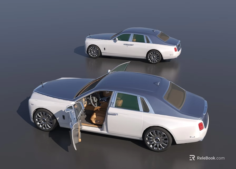 White Luxury Car With Open Doors And Spacious Interior Chrome Details 3d model 