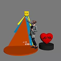 Interactive Zone With Woman Pointing At Yellow Cube And Red Heart JAC Logo