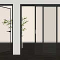 Modern Black Frame Sliding Glass Doors For Home Interior With Green Plants