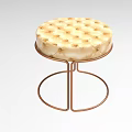 Modern Round Tufted Beige Upholstered Seat Stool With Copper Circular Metal Frame