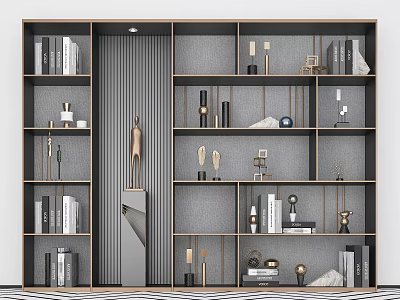 Modern Minimalist Bookcase Featuring Multi Compartment with Books Sculptures and Decorative Ornaments 3d model
