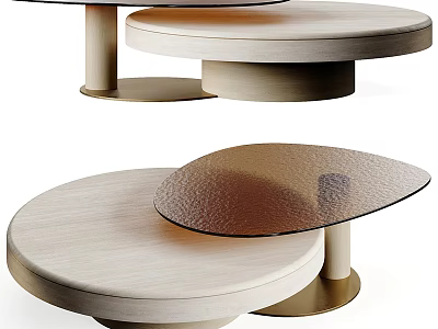 Elegant Modern Coffee Table With Round Wooden Base And Glass Layered Top 3d model