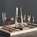 Transparent Glass Cups Wine And Water Glasses On Wooden Black Trays With Stacked Design