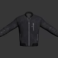 Black Leather Jacket Featuring Zipper Closure Front Pockets And Stand Collar On Dark Background 3d model