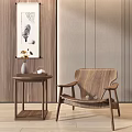 Modern Wooden Accent Chair with Side Table Vase Tea Set in Cozy Interior